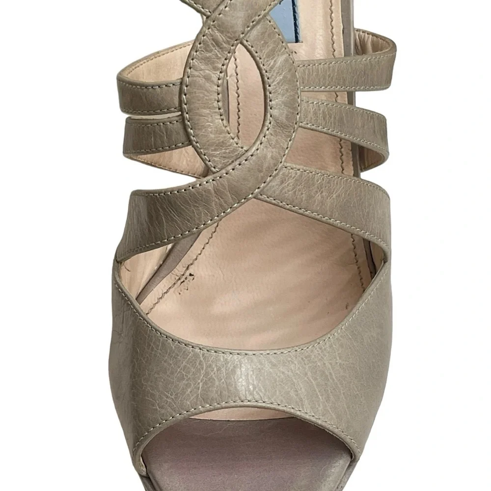 PRADA Women's Heels Calzatore Donna Grey‎ Leather Slingback Sandals size 41(11)